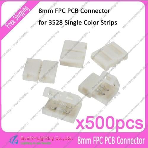 500pcs/lot 2 PIN 2Pin 8mm PCB Strip-to-Strip Solderless FPC Snap Down Connector Adaptor For LED 3528 Single Color LED Strips