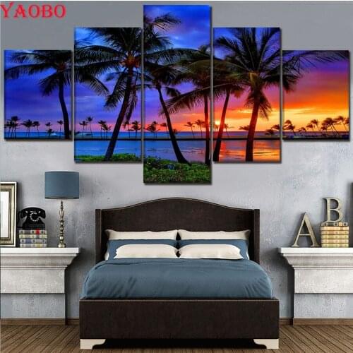 5d Diamond Embroidery 5 Pcs Palm Tree Sunset Tropical landscape DIY Diamond Painting Mosaic Pictures Of Rhinestones Painting