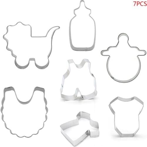 7Pcs/Set Stainless Steel Baby Stroller Feeding Bottle Clothes Bib Shape DIY Cookie Cutter Biscuit Mold Baking Decorating