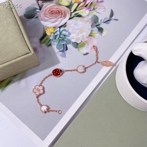 Fashion Luxury Hot Brand New Flower Leaf Beetle Birthday Gift Rose Gold Bracelet Wedding Party Zircon Sterling Silver Jewelry