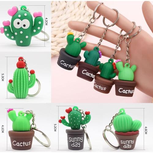 Fake Cactus Keychain Simulation Green Plant Potted Keychain Pendant Keyring Key Chain Couple Bag Pendant Craft Gifts For Women M