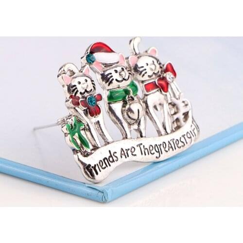 TODOX Brooches new Fashion jewelry Cartoon cute cat pins Christmas hat cat bells concise style party gift women girl button