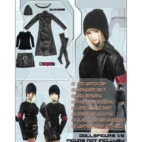 CC98-C/CC98 1/6 Scale Black/White Color Womens Leather Suits Clothes Set Model for 12 inches Female Action Figure Body