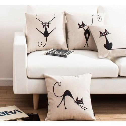 American style Thick Linen Cushion Cover Home Decorative Simple modern Cat pattern 649 Pillow Case Sofa Chair Waist Pillow cover