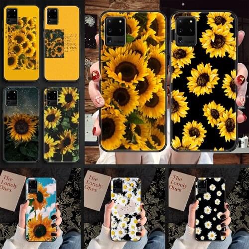 Yellow flower sunflower Phone case For Samsung Galaxy Note 4 8 9 10 20 S8 S9 S10 S10E S20 Plus UITRA Ultra black luxury back