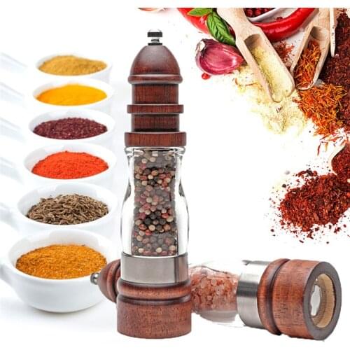Wooden Salt and Pepper Grinder Set Manual Wood and Acrylic Mills Adjustable Coarseness Spice Grinding Kitchen Tools