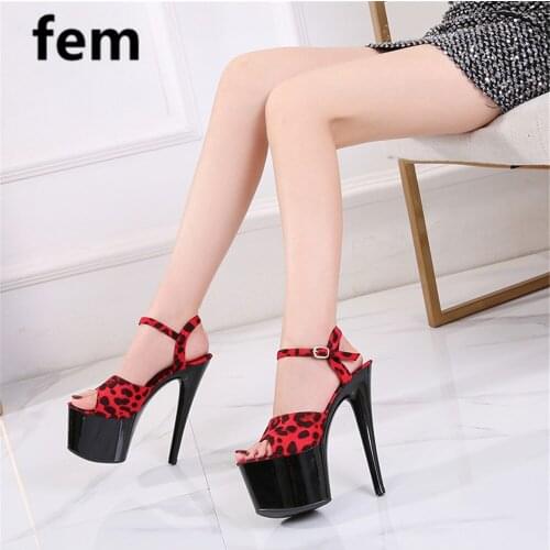 FEM Leopard Super High Heels Sandals Women Platform Shoes Buckle Trap Peep Toe Sexy Thin Heels Fashion Summer Shoes Women Mujer