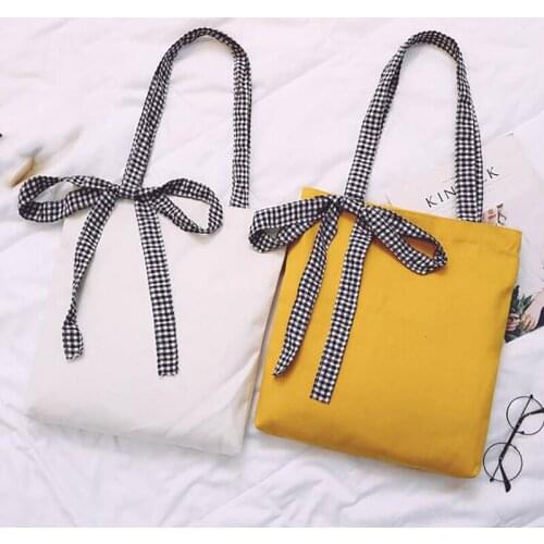 Harajuku Women Student Small Fresh Belt Bow Girl Soft Joker Canvas Shoulder Bag Student Leisure School Bag