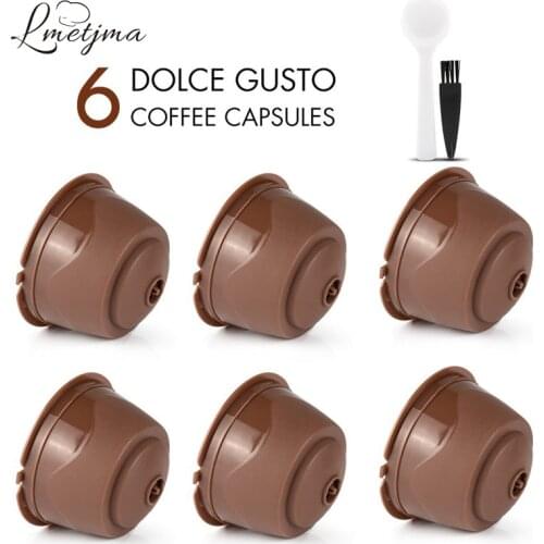 LMETJMA 6Pcs/Set Reusable Dolce Gusto Coffee Capsules Refillable Coffee Capsules Cups For Dolce Gusto Machines With Spoon Brush