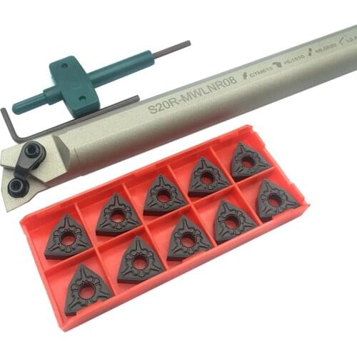 10PCS WNMG080404 TM PC4125 Carbide Inserts + 1PC S20R MWLNR08 Internal Turning Tool Holder CNC Lathe Cutter Tool For Hard Steel