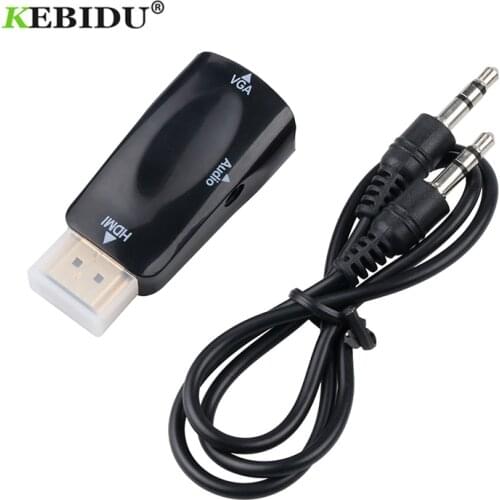 Kebidu HDMI-compatible To VGA Converter Male to Female With Audio Cable Support HD 1080P For PC Laptop Wholesale