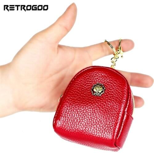 RETROGOO Super Tiny Women Coin Wallet Purse Fashion Genuine Leather Female Small Carteira Beautiful Flower Zipper Money Key Bag
