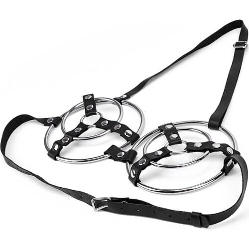 Leather Bras Sex Games Flirt Metal Ring Breast Cover Bra Udder Bondage Harness Fetish Sexy Lingerie Exotic Alluring Cage Bras