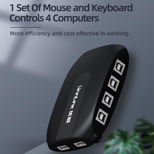 2021 Unnlink USB Kvm Switcher Hot Key Switch 1 Set of Keyboard Mouse Synchronous Control 4 PCs computer Laptops Host
