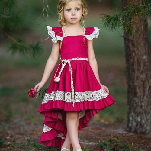 Summer Girls Linen Clothes Kids Dresses For Girls Lace Flower Dress Baby Girl Party Wedding Dress Children Girl Princess Dresses