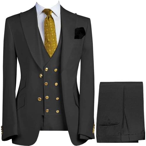 Mens 3 Pieces Double Breasted Business Gentleman Suits Classic Design Blazer Prom Slim Fit Suit Tuxedos Blazer & Pants & Vest