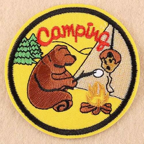 Camping Bear Camp Life Leave the Road in Sea Outdoor Iron On Embroidered Clothes Patches For Clothing