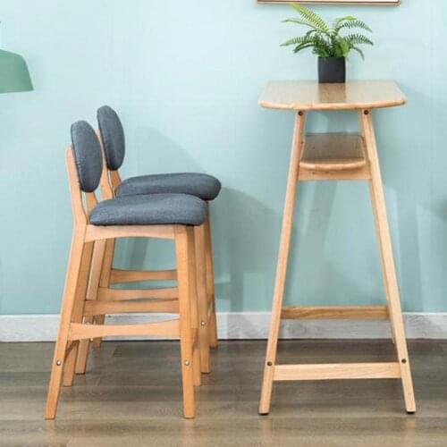 Nordic Solid Wood Bar Chair Back Bar Chair Modern Simple Bar Chair Bar Stool High Foot Stool Domestic High Foot Chair