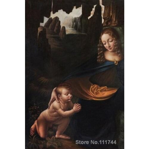 Portrait painting Virgin of the Rocks (Louvre detail with child) Leonardo Da Vinci art reproduction High quality Hand painted