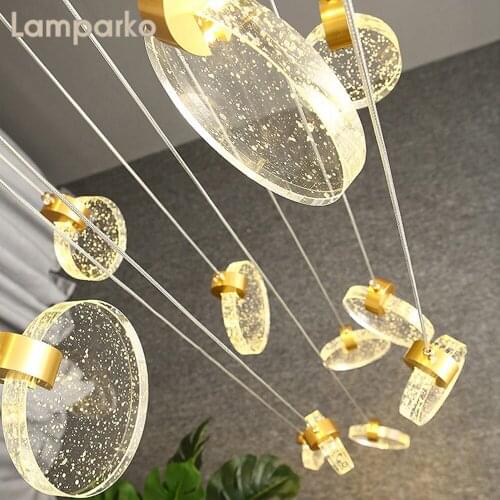 Postmodern Clear Crystal Chandelier Lighting LED Brass Round Pendant Hanging Lamp Bubble Cristal Home Light Fixture Loft Villa