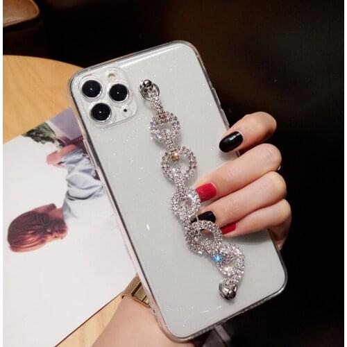 Clear Soft TPU Phone Case for Huawei Honor 10i 20i 20S 30S Honor 8 V30 Pro 20 30 Lite Lady Bling Rhinestone Bracelet Chain Case