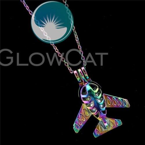 R-C757 Rainbow Colors Airplane Beads Cage Pendant Perfume Diffuser Aromatherapy Oyster Pearl Cage Locket Necklace