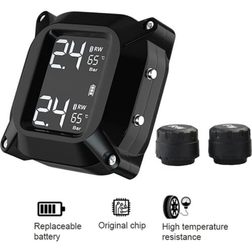 USB Charging Motorcycle TPMS Motor Tire Pressure Tyre Temperature Monitoring Alarm System with 2 External Sensors motos