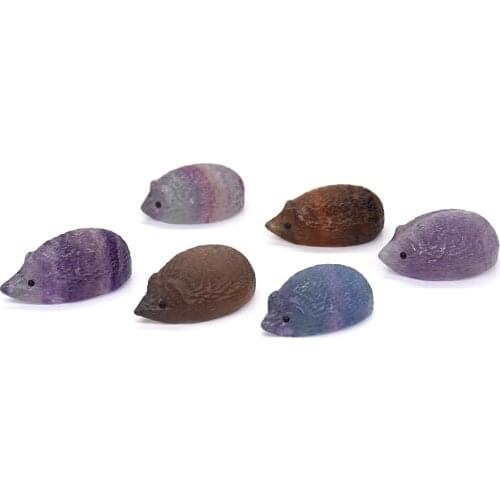 1.2" Mini Hedgehog Statue Natural Stone Fluorite Carved Home Decoration Healing Crystal Reiki Figurine Gems Ornament Gift 1PC