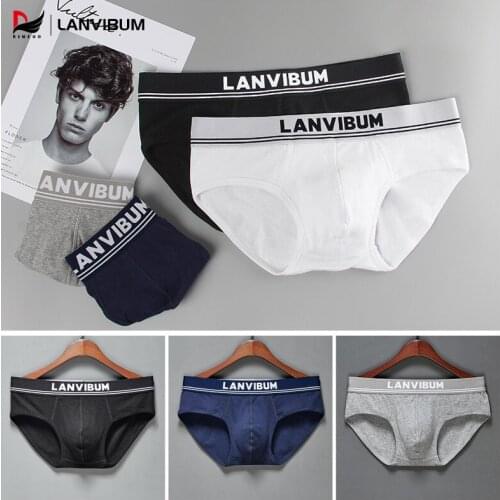 LANVIBUM briefs underwear mens underwear with waist thread cotton briefs solid color U convex big bag underwear mens