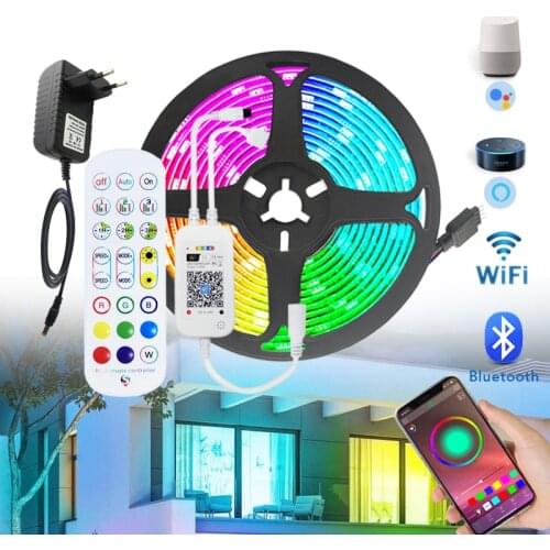 Upgrade WiFi Control Luces LED Strip Light RGB 5050 SMD 2835 Flexible Ribbon Led Tape Diode APP Control Alexa Google Assistant