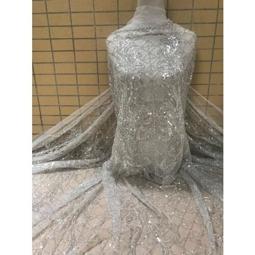 Embroidered lace fabric ZH-18881 beaded lace fabric with high quality