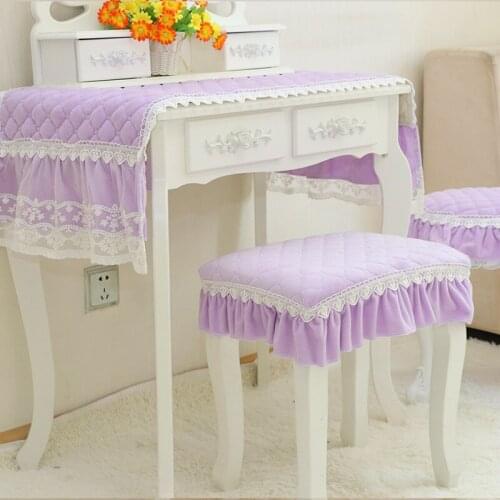 Suede cotton fabric princess Lavender purple lace Round piano stool cover table /chair cover lace tassel length:10cm-20cm