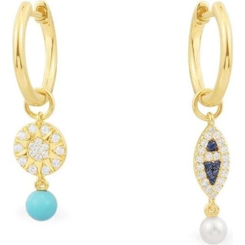 SOELLE Fashion Yellow 925 Sterling Silver Asymmetric Fish & Sun Earrings An Afternoon At The Beach Series Women Summer Jewelry