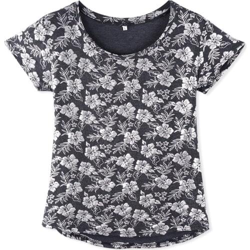 Neatie kiddie Gray Floral Print Summer Short Sleeve T-shirt Women Tops Clothes 2019 Streetwear Slim Tshirt Tee Shirt Femme