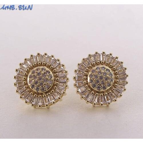 MHS.SUN Fashion AAA zircon women stud earrings gold color round flower design crystal earrings jewelry for female party gift