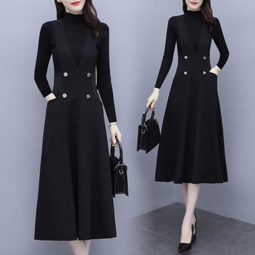 2021 autumn winter High-end temperament women Two-piece Set Knitted Sweater + Strap Dress 2 PCS sets Vestidos
