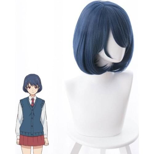 Home Has A Girlfriend Orange Robe Dark Blue Concave Wave Cos Anime Wig Cosplay Game Fluffy Curls Female Hair Perform Wig 33CM