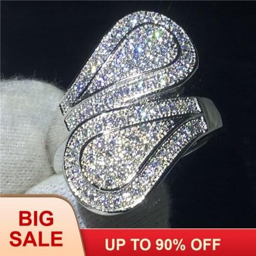 Fashion Flower ring Silver color Pave Setting 100pcs AAAAA Cz Stone Engagement wedding band ring for women Bridal Jewelry