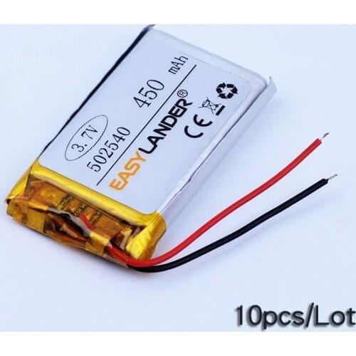 10pcs/Lot 3.7V 450mAh Rechargeable li Polymer Li-ion Battery For mouse recorder speaker RC toys headephone Remote 502540 052540