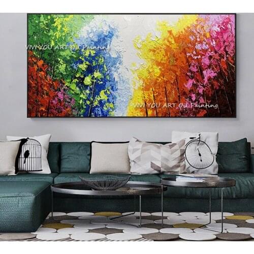 100% Handmade Abstract Colorful Flower oil painting Knife Large Modern Nice Thick Canvas Gift for Home Living Room Decoration