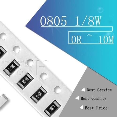 100Pcs 0805 SMD 1/8W 0R ~ 10M chip resistor 0 10R 100R 220R 330R 470R 1K 4.7K 10K 47K 100K 0 10 100 330 470 ohm
