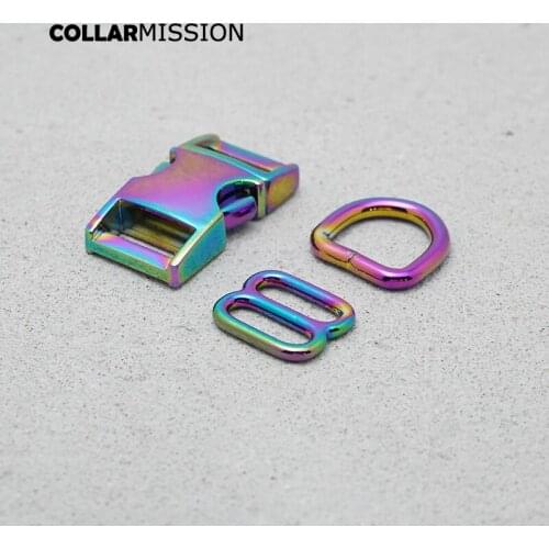15mm(metal buckle+adjust buckle+D ring/set)for backpack DIY dog cat collar webbing sewing rainbow accessory premium quality