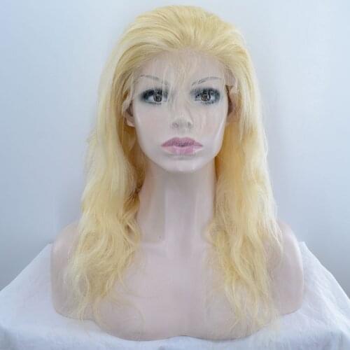 150% Density Lovely Youth Womens Blonde Long Wavy Human Hair Lace Front Wig for white women