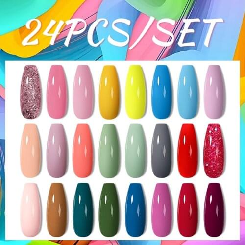 MTSSII 2/24PCS Color UV Gel Nails Polish Set Soak Off Glitter Gel Varnish Nail Art Semi Permanent Reflective Flash Gel Lacquers
