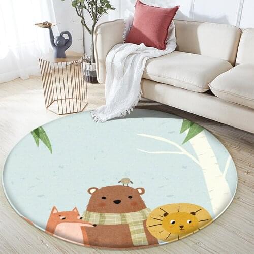 2021 Interesting Animal Pattern Flannel Children Carpet Non-Slip Baby Round Carpet Bedroom Living Room Decor Carpet