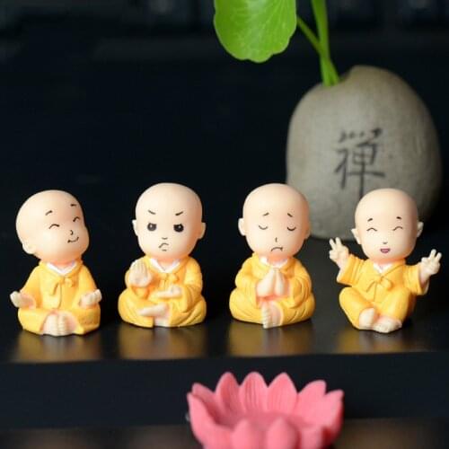 4Pcs/Set Zen The Little Monk Car Decoration Miniature Craft Home Desktop Moss Terrarium Fairy Garden Decoration Figurine