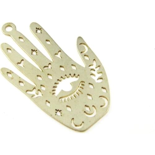Brass hand charms Brass earring findings 30x18x0.7mm Eye hand Raw brass pendant -2pcs R1479