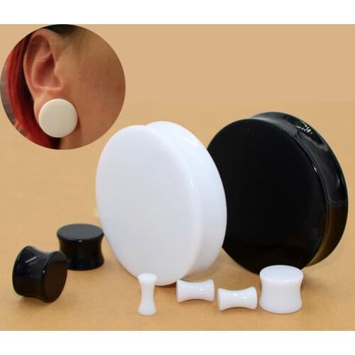 Black & White Color Solid UV Acrylic Saddle Ear Plug Expander Piercing Ear Gauge Earring Tunnel Body Jewelry 3mm-50mm Wholesale