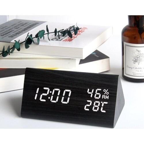 Digital Clock Wooden Led Alarm Clock Table Sound Control Electronic Clocks Desktop Usb Humidity and Temperature Kids Room Decor