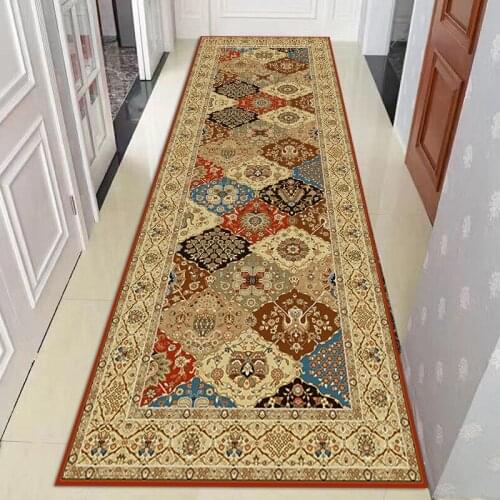 Home Long Carpet Corridor Corridor Checkered Flower Carpet Living Room Prayer Carpet Bedroom Anti-slip Carpet Kitchen Floor